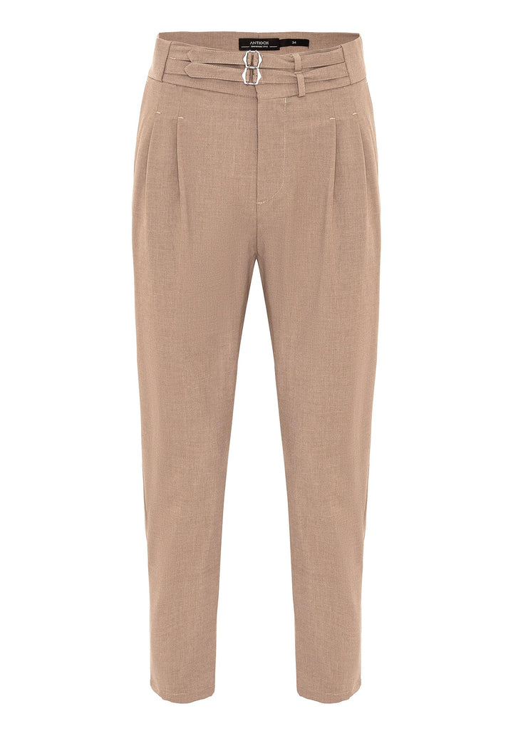 ANT High Waist Buckle Belt Pleated Fabric Trousers - Maisons-Alfort