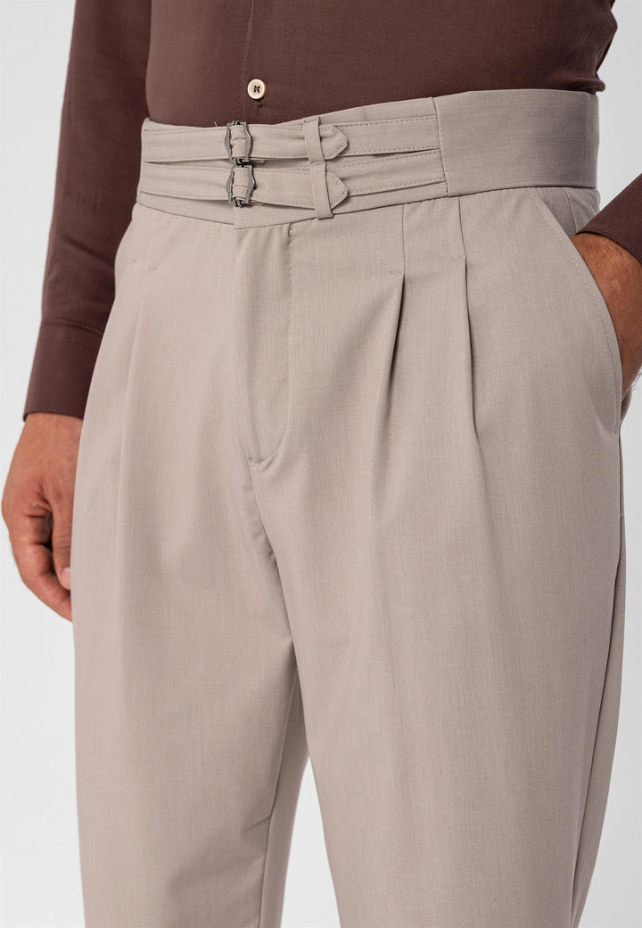 ANT High Waist Buckle Belt Pleated Fabric Trousers - Ewell