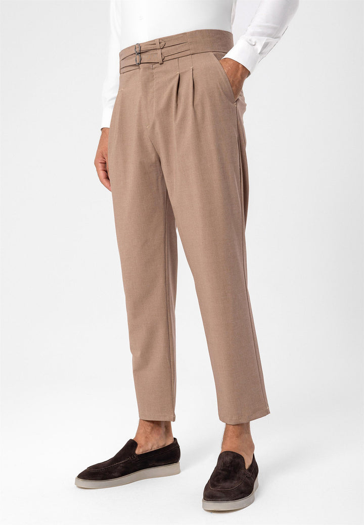 ANT High Waist Buckle Belt Pleated Fabric Trousers - Maisons-Alfort