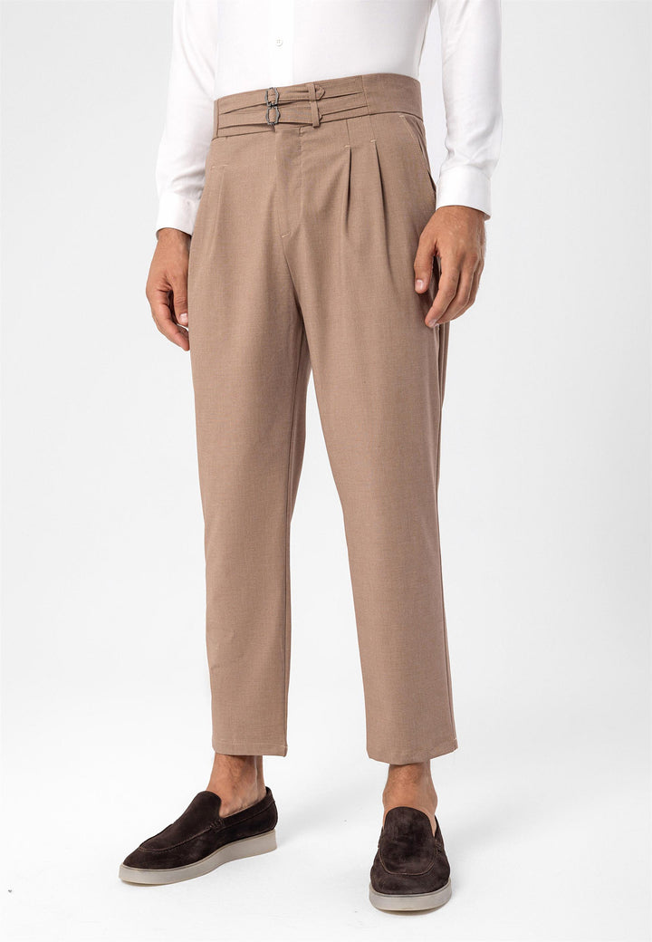 ANT High Waist Buckle Belt Pleated Fabric Trousers - Maisons-Alfort