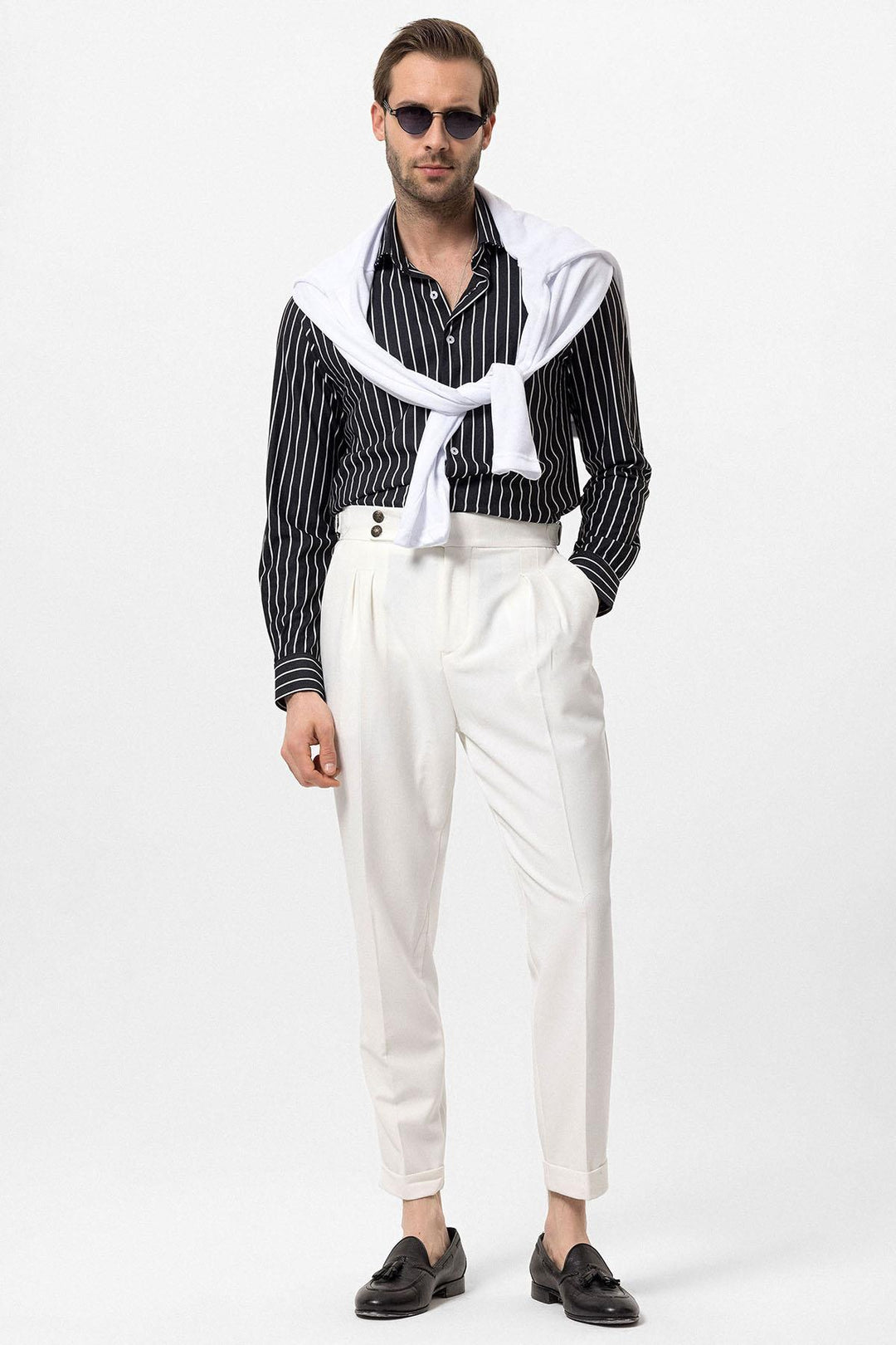 ANT High Waist Side Buckled Pleated Fabric Trousers - Westerville