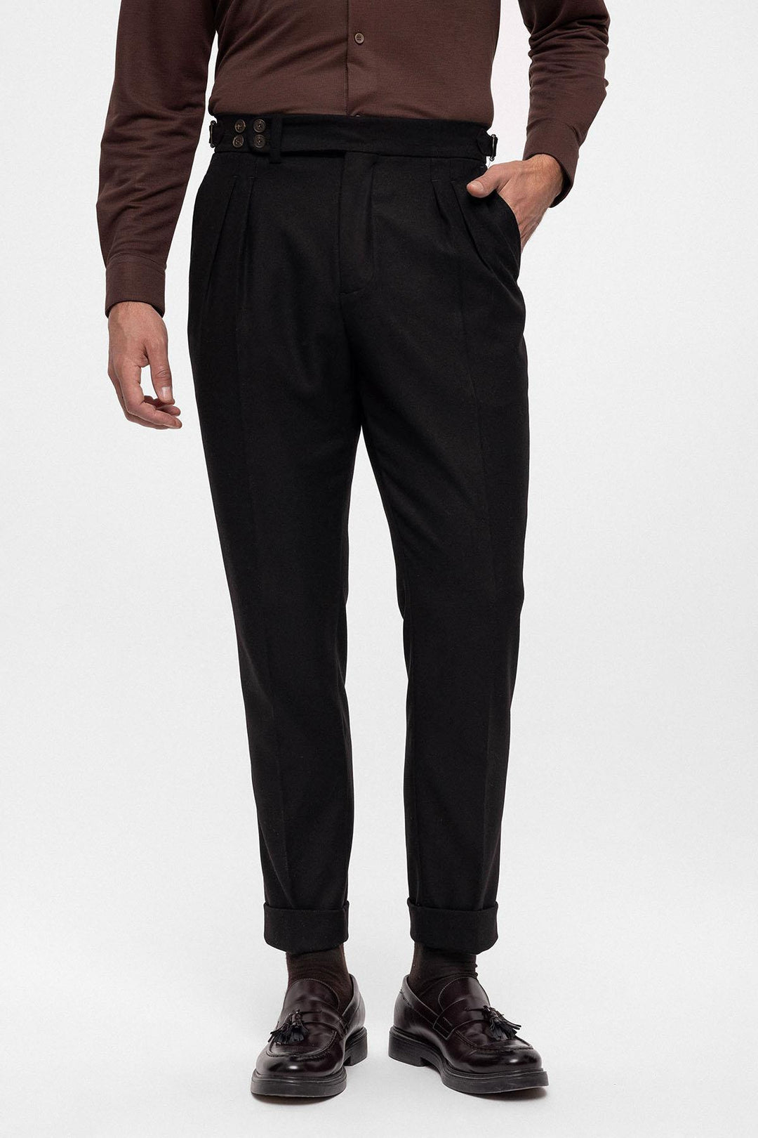 ANT Wool Look High Waist Pleated Men's Trousers - Trento