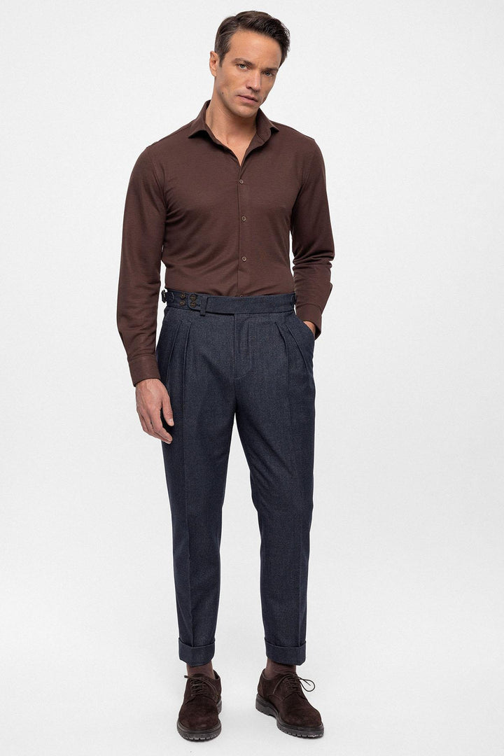 ANT Wool Look High Waist Pleated Men's Trousers - Moore