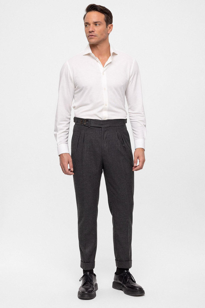 ANT Wool Look High Waist Pleated Men's Trousers - Livingston